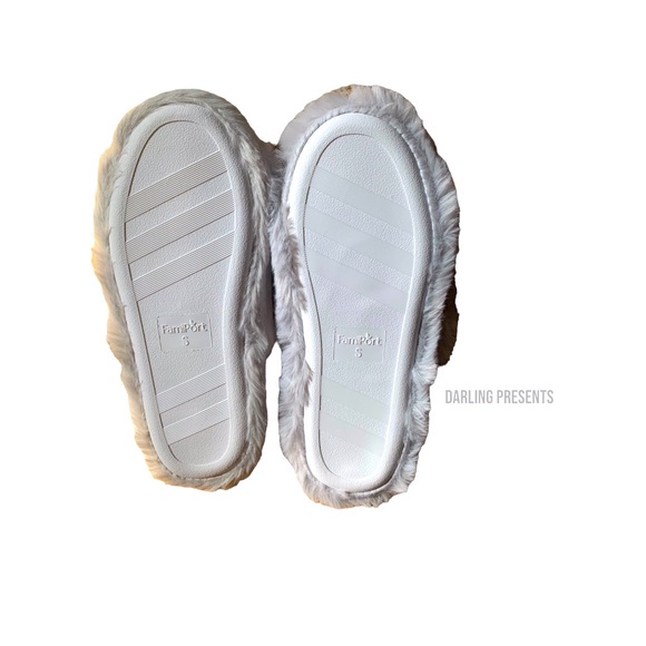 FAMIPORT FLUFFY CROSS BAND SLIPPERS WOMEN COLOR GRAY & WHITE SIZE - Picture 4 of 9